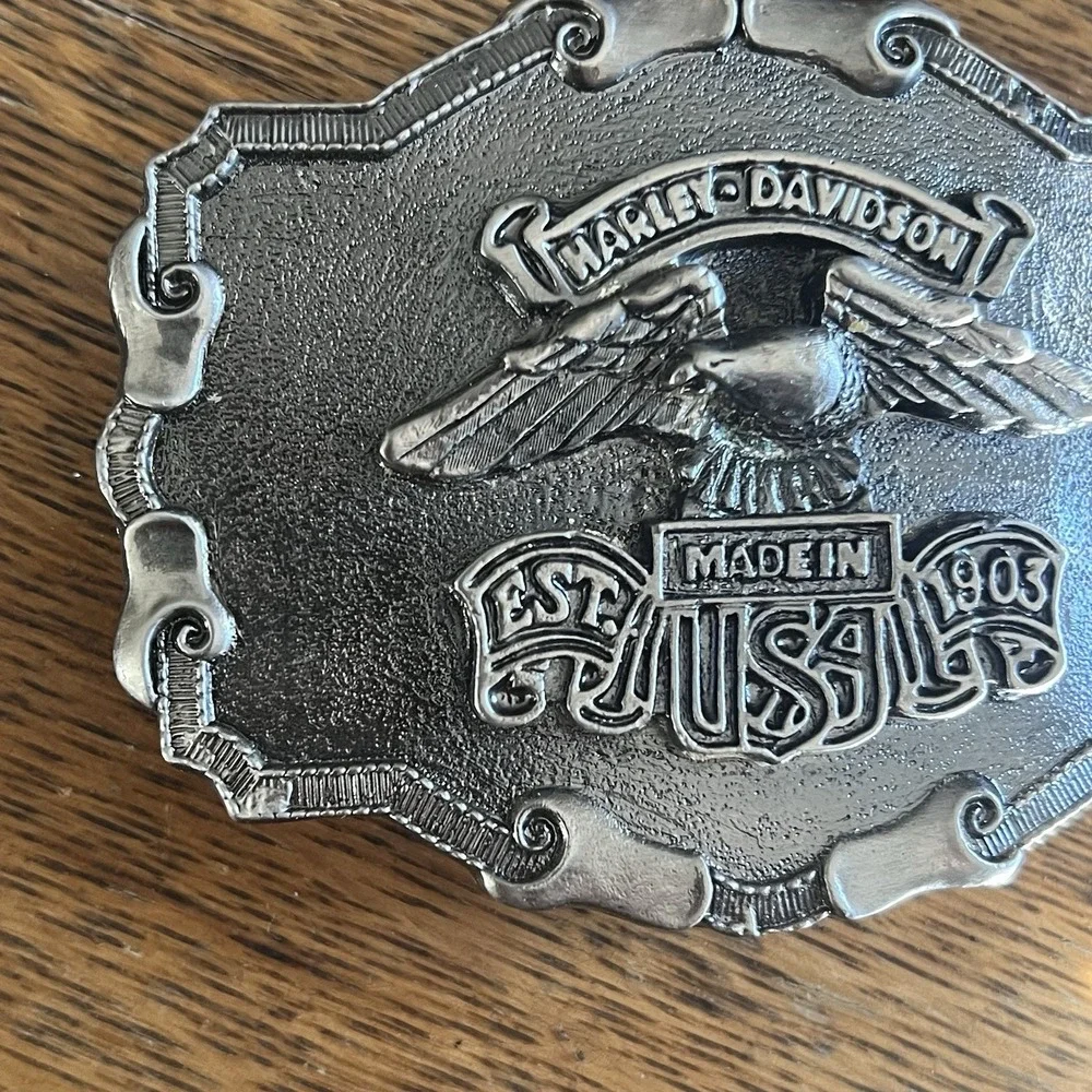 Vintage Harley Davidson Belt Buckle Made In USA Silver Tone Eagle Biker Metal